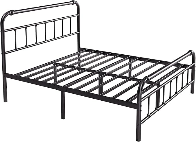 Full Size Bed Frame with Headboard and Footboard, 18 Inches High, 3500 Pounds Heavy Duty Metal Slats Support for Mattress, No Box Spring Needed, Noise-Free, Black