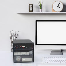 Desk Organizer with Drawer, Desk Storage Box, Plastic Office Stationery Supplies Organizers, Desktop Organizer for Office School Home (3 drawer, Black)