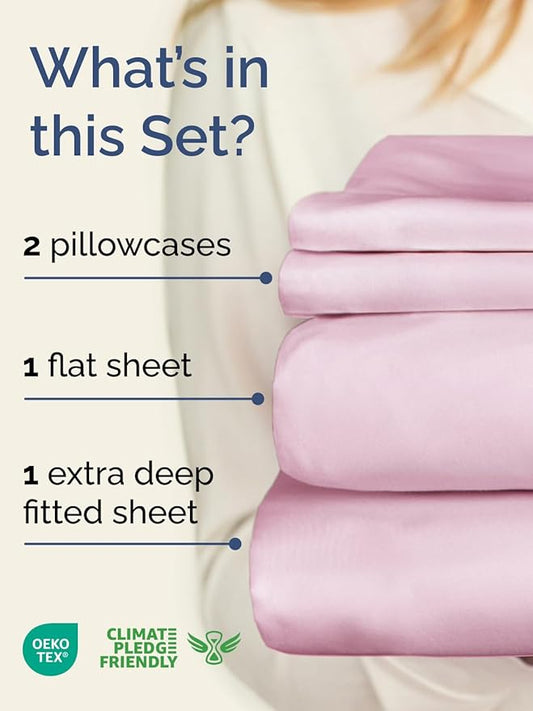 Extra Deep Pocket King Sheets - 4 Piece Breathable & Cooling Bed Sheets - Hotel Luxury Bed Sheet Set - Soft, Wrinkle Free & Comfy - Easily Fits Extra Deep Mattresses - Deep Pocket Light Pink Sheets