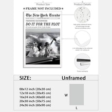 Generic Retro Modern Vintage Black and White Newspaper Poster Wall Art 16x24inch Unframed for Living Rooms, Bedrooms, Italian-Style Kitchens, Bar Carts, Girls' Dorm Rooms