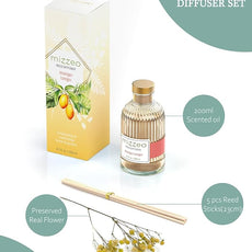 MIZZEO Reed Diffuser Set, Mango Tango 6.76 fl oz Highly Scented Room Diffuser Home Fragrance Essential Oil Reed Flower Diffuser, House Bedroom Office Decor & Gifts