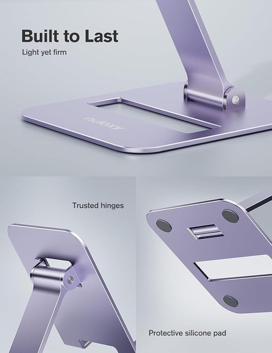 Nulaxy 2 Pack Dual Folding Cell Phone Stand, Fully Adjustable Phone Holder for Desk, Compatible with iPhone 16 15 14 13 12 11, Nintendo Switch, All Phones, Purple