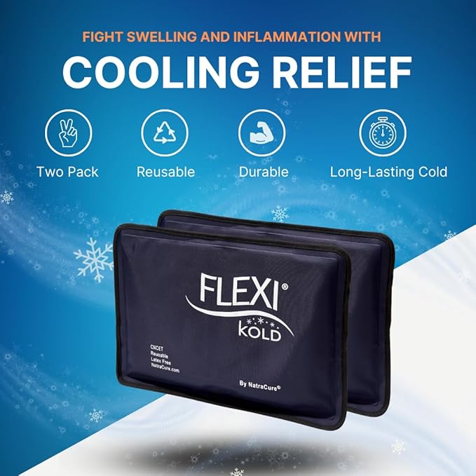 2 FlexiKold Gel Ice Packs - Ice Packs for Injuries Reusable, Back Pain Relief, Knee Ice Pack Wrap, After Surgery, Ice Pack for Knee - 6303-COLD-2PK by NatraCure - Medium – 2PK