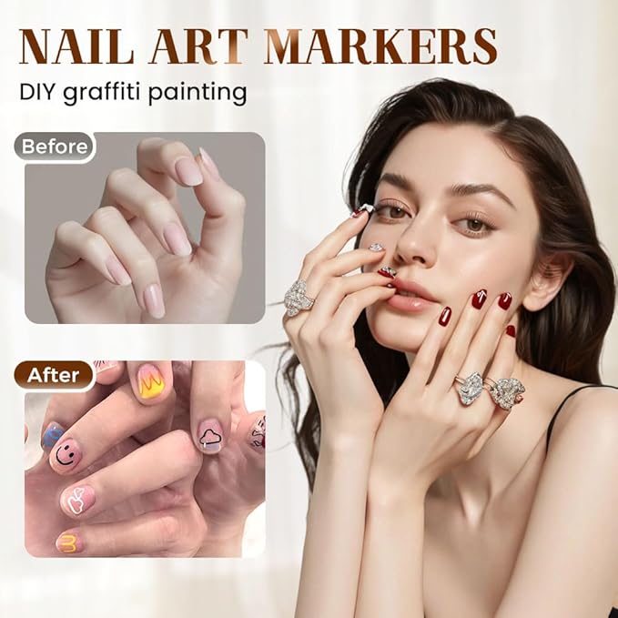 Nail Art Pens for Painting Nails, 2026 Nail Art Markers for Gel Nails, New 12 Colors Nail Art Pens Set, Diy Nail Art Tools for Dotting Drawing Painting Point Liner Christmas Gifts (1 Set)