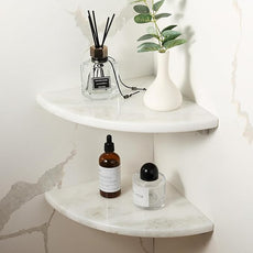 Koville 2 Pcs White Marble Corner Shower Shelves for Bathroom, 10'' Polished Marble Corner Shelves, Wall Mounted Stone Corner Shower Caddy, No Drilling Adhesive Shower Shelf - Namib Fantasy