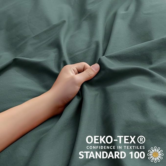 JELLYMONI Dark Green Bedding Duvet Cover Set - 100% Washed Cotton Linen Like Textured California King Comforter Cover, 3 Pieces Soft Bedding Set with Zipper Closure (Dark Green, Cal King 104"x98")