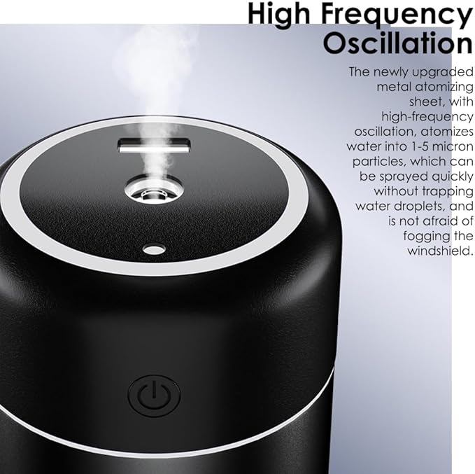Riloer Desk Cool Mist Humidifiers, Portable Car Humidifier Diffuser with Star Night Light, Mini Humidifier Essential Oil for Car Office Desktop Bedroom (Black)