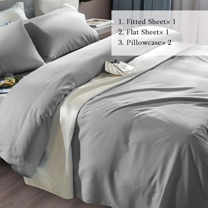 SONORO KATE Bed Sheet Set Super Soft Microfiber 1800 Thread Count Luxury Egyptian Sheets Fit 18-24 Inch Deep Pocket Mattress Wrinkle-4 Piece (Grey, Twin)