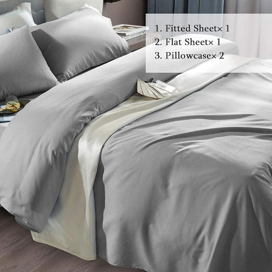 SONORO KATE Bed Sheet Set Super Soft Microfiber 1800 Thread Count Luxury Egyptian Sheets Fit 18-24 Inch Deep Pocket Mattress Wrinkle-4 Piece (Grey, Twin)