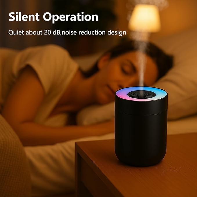 230ML Humidifier for Bedroom, Air Humidifier for Home, Plant Humidifiers Indoor Small with LED Colorful Gradient Light, USB Powered for Desk, Car, Travel, Hotel Room (Black)