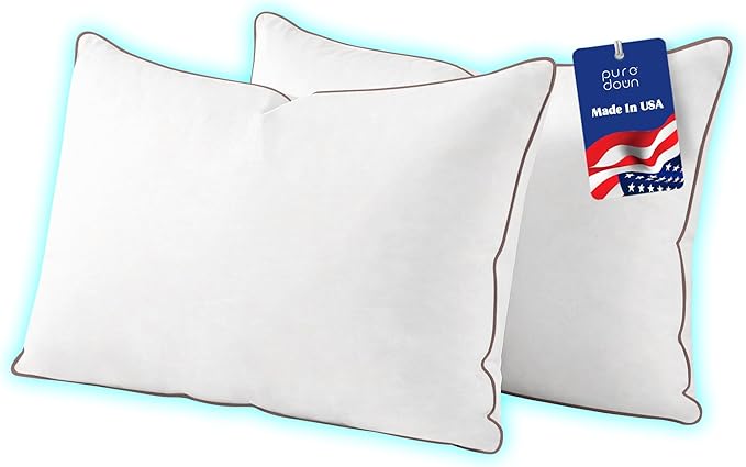 puredown® Made in USA Goose Feather Down Pillow, 100% Cotton Cover, Hotel Pillows King Size Set of 2, Luxury Feather Pillows for Back, Stomach or Side Sleepers