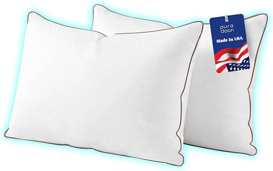 puredown® Made in USA Goose Feather Down Pillow, 100% Cotton Cover, Hotel Pillows King Size Set of 2, Luxury Feather Pillows for Back, Stomach or Side Sleepers