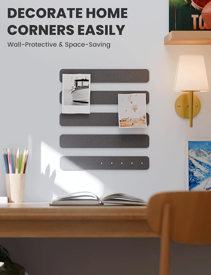 Cork Board Alternative Felt Strip Board 5-Pack 13"x2", Office Pin Board with 35 Push Pins, Adhesive Install for Bedroom Door & Home Office(Charcoal Gray)