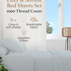 1000 Thread Count Egyptian Cotton Sheets Queen Size, 4 Pc Luxury Sheets Set, Long Staple 100% Cotton Sheets for Queen Size Bed, 16