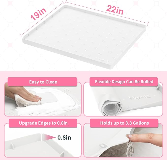 Sdpeia Under Sink Mat 22"×19" Waterproof Silicone Cabinet Liner & Sink Protector for Kitchen & Bathroom, Multi-Purpose Organizers Tray for Pets, Laundry, Cat Litter Mat, White