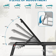 Foldable Pool Lounge Chairs, Aluminum Chaise Lounge Outdoor with 5 Positions Recliner - Free Assembly - Patio Lounge Chair for Poolside, Beach (Black)