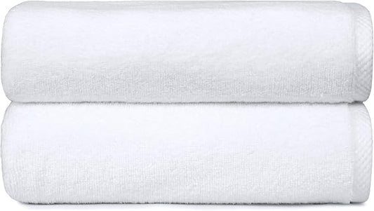 Amazon basics 2 piece Lightweight quick-dry bath towel, 100% cotton, White, 54" x 30"