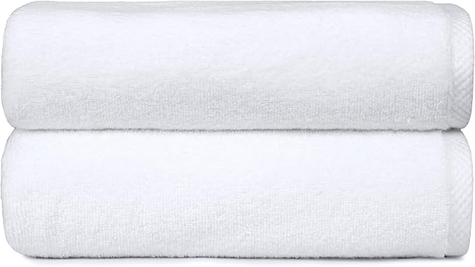 Amazon basics 2 piece Lightweight quick-dry oversize bath towel, 100% cotton, White, 62" x 30"