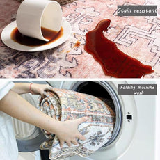 Washable Area Rug 9x12 Retro Flowers Boho Design Non-Shedding Easy Care Ideal for High Traffic Areas in Living Room Bedroom Office Coffee Table Kitchen Large Carpet