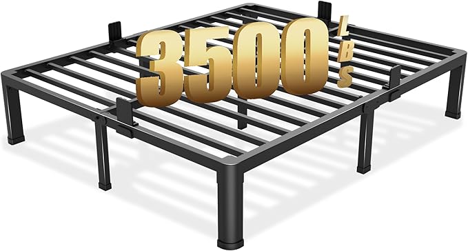 12 inch King Size Bed Frame with Round Corner Legs Mattress Slide Stopper,3500 lbs Heavy Duty Metal Platform,Steel Slat Support,No Box Spring Needed,Easy Assembly,Noise Free