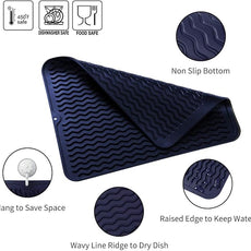 Silicone Dish Drying Mat for Multiple Usage,Easy clean,Eco-friendly,Heat-resistant Silicone Mat for Kitchen Counter or Sink,Refrigerator or drawer liner Navy Blue L 16 inches x 12 inches