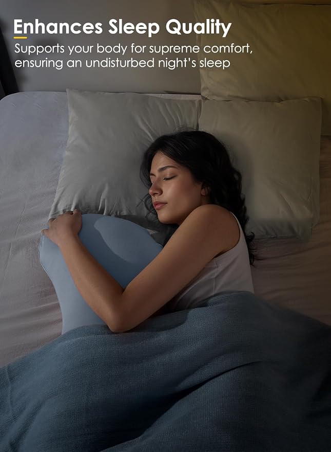QUEEN ROSE Cooling Body Pillow, Full Body Support Pillow for Side Sleepers, Soft S Shaped Hug Pillow for Adults, with Removable Pillowcase, Blue