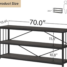 HSH Long Bookcase, Wood Metal Large Low Horizontal Book Shelf for Bedroom, Modern Open 3 Tier Etagere Bookshelf with Storage, Under Window Bookshelves for Home Office Living Room, Dark Gray, 70 Inch