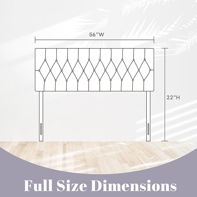 Kingfun Tufted Upholstered Full Size Bed Headboard in Modern Button Design, Adjustable Solid Wood Head Board, Premium Velvet Fabric Padded Headboards in Bedroom (White)