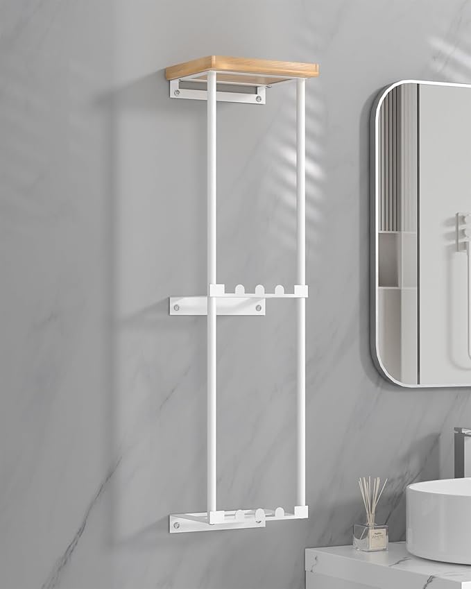 HapiRm Towel Racks for Bathroom Storage - Wall Mounted Towel Holder with Shelf, Rolled Towel Storage Bath Towel Organizer for Small Bathroom, Camper, Rv - White