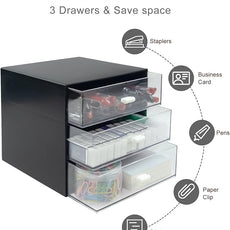 Desk Organizer with Drawer, Desk Storage Box, Plastic Office Stationery Supplies Organizers, Desktop Organizer for Office School Home (3 drawer, Black)