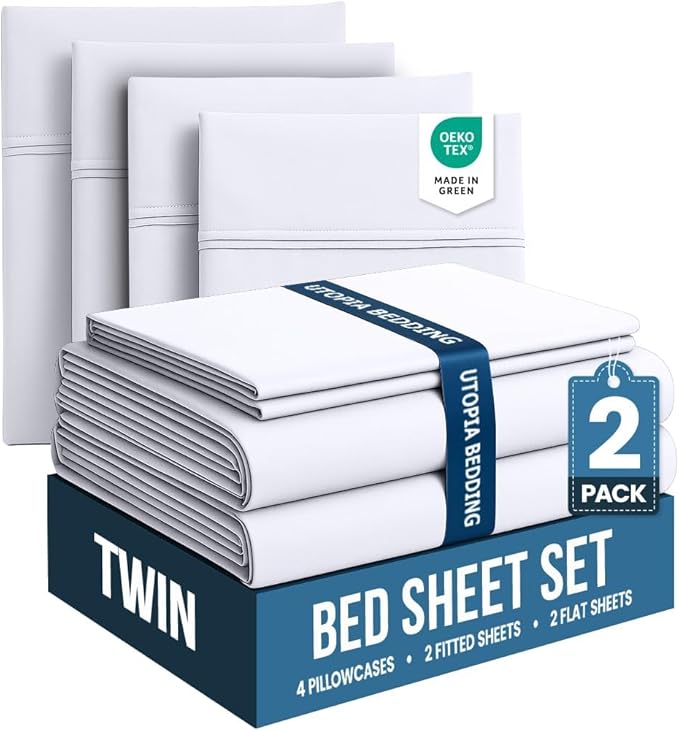 Utopia Bedding Twin Bed Sheets Set - Pack of 2 Sheet Sets - Perfect for Spa, Hotel, & Guest Bedroom - Brushed Microfiber - Shrinkage and Fade Resistant - Easy Care (White)