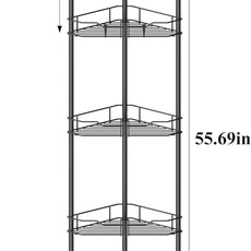 5 Tier Floor Standing Corner Shower Caddy Organizer Shelf with Hooks, Bathroom Shelves Stand Rack, Black