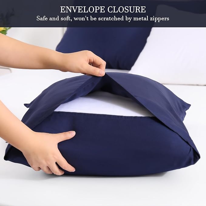 Avolare 2 Pack Pillowcases, Cooling Pillow Case Standard Size with Envelope Closure, Breathable Machine Washable Pillow Covers for Hot Sleepers, Night Sweats - Navy Blue (20"x26") Imported
