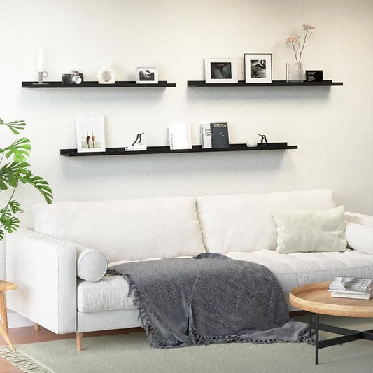 70.9 Inches Long Floating Shelves, 2 Set Modern Wall Shelf for Bedroom, Nursery Book Shelf with Lip, Picture Ledge Shelf for Wall Decor Living Room Bathroom Kitchen - Black