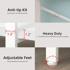 HSH 5 Tier Tall White Bookshelf, Metal and Wood Storage Book Shelves for Bedroom Living Room Office, Modern Large White Bookcases and Bookshelves 5 Shelf, Farmhouse Open Vertical Display Book Shelf