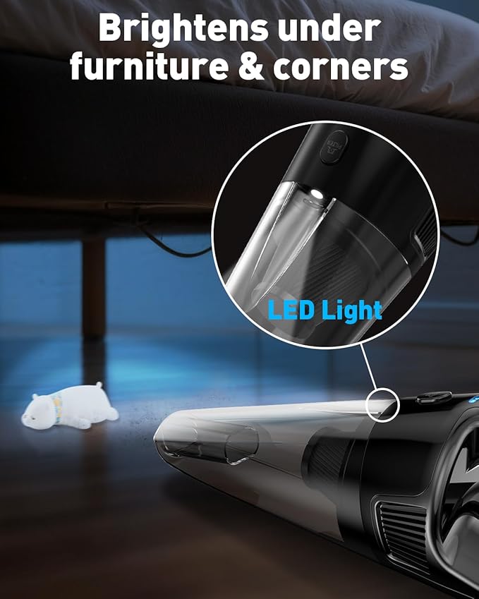PowerSpeed CleanView Portable Handheld Vacuum - 16000Pa Strong Suction Powerful with 800mL Dust Cup and LED Light - Cordless Vacuum Cleaner for Home Daily Quick Clean - for Dust/Pet Hair/Floor Debris