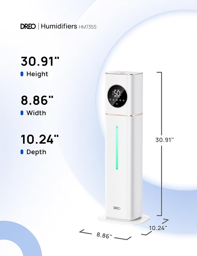 Dreo HM735S 11L Smart Humidifier Large Room 700 ft², 100H Cool Mist Air Humidifiers for Bedroom, Top-Fill Self-Cleaning Tank, 26dB, Auto Mode, Aroma Box, RGB Light, Remote & APP Control, Baby, White