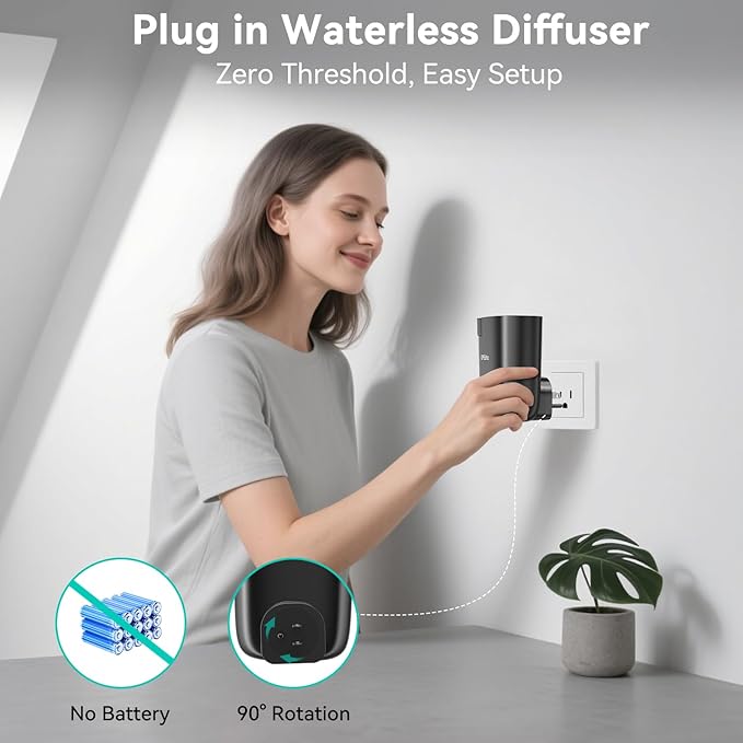 Plug in Diffuser, Waterless Oil Diffuser for Home, Essential Oil Plug in Wall, Smart Bluetooth App Control, Up to 500 Sq.ft Coverage, Black