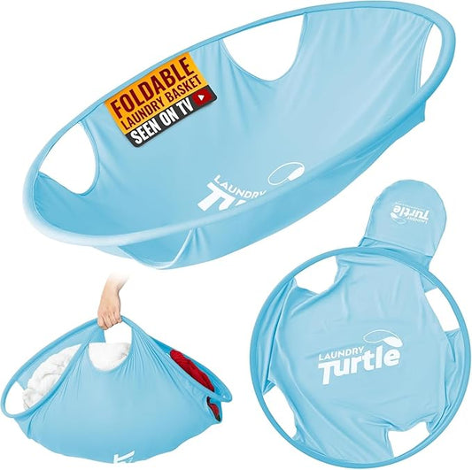 Laundry Turtle Collapsible Laundry Basket | Revolutionary Foldable Laundry Hamper | Innovative Laundry Basket for Dirty Clothes Washing & Dryer Removal Portable Laundry Grabber (Aqua, Small)