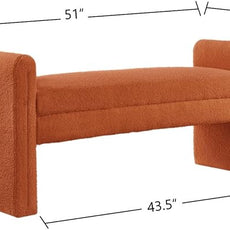 24KF Modern Upholstered Bed Bench Covered with Soft Boucle Teddy Fabric, Lovely Entryway Bench Ottoman with Armrest, 5062-Orange