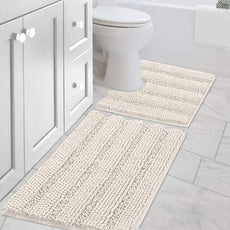H.VERSAILTEX Bathroom Rugs Bath Rug Set 2 Piece Bathroom Contour Rug Toilet Mat Sets Non Slip Contour Bath Rug Ultra Thick Water Absorbent Striped Bath Mats Washable(20
