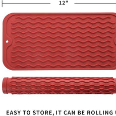 Silicone Dish Drying Mat for Multiple Usage,Easy clean,Eco-friendly,Heat-resistant Silicone Mat for Kitchen Counter or Sink,Refrigerator or Drawer Liner Red S 12 inches x 6 inches