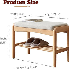 Solid Wood Shoe Bench Assembled, Shoe Rack Bench with Cushion for Entryway, Living Room, Bedroom, Hallway, 11.8