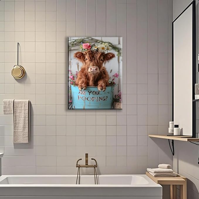 Jatinoo Highland Cow Decor Are You Pooping? Funny Bathroom Wall Art Apartment Or Farmhouse Bathroom Decor Western & Highland Cow Lovers 11.5 x 15 Inches
