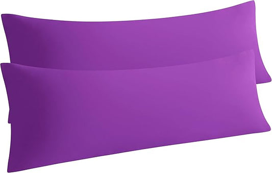 NTBAY Body Pillow Cases Set of 2, 2 Pack Brushed Microfiber Pillow Cases, Soft, Wrinkle, Fade, Stain Resistant Pillow Cases with Envelope Closure, 20x54 Inches, Purple