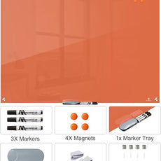 TSJ OFFICE Glass Dry-Erase Board - 48 x 36 Inches Wall Mounted Magnetic Whiteboard, Large Frameless Glass White Board for Office, Home & School, Orange