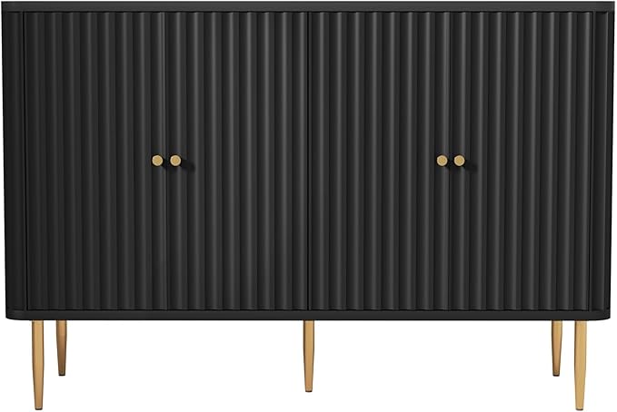 48" Sideboard Buffet Cabinet with Storage,Modern Accent Cabinet with 4 Door and Removable Shelves,Credenza Buffet Table for Living Room,Dinning Room,Entryway,Black