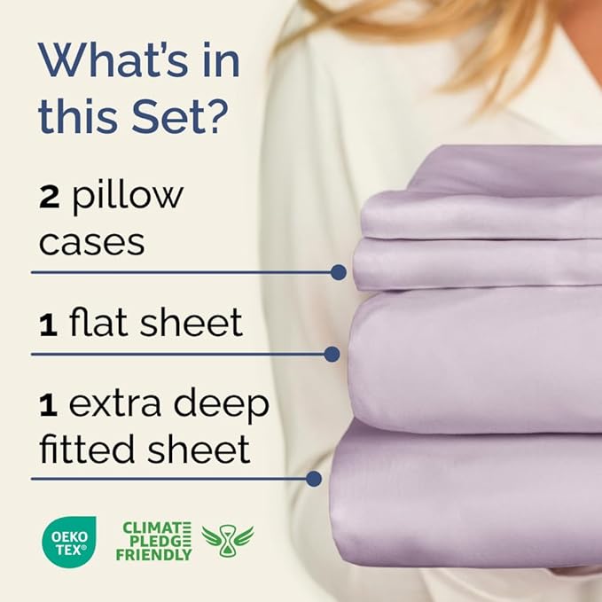Extra Deep Pocket King Sheets - 4 Piece Breathable & Cooling Bed Sheets - Hotel Luxury Sheet Set - Soft, Wrinkle Free & Comfy - Easily Fits Extra Deep Mattresses - Deep Pocket Light Lavender Sheets