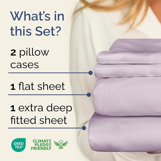 Extra Deep Pocket King Sheets - 4 Piece Breathable & Cooling Bed Sheets - Hotel Luxury Sheet Set - Soft, Wrinkle Free & Comfy - Easily Fits Extra Deep Mattresses - Deep Pocket Light Lavender Sheets
