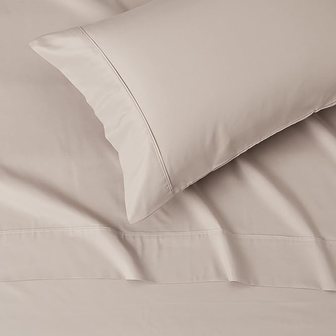 Amazon Basics Lightweight Super Soft Easy Care Wrinkle Free Microfiber 3 Piece Bed Sheet Set with 14-Inch Deep Pockets, Twin, Taupe, Solid, Kids, Men & Women Bedding AmazonBasics